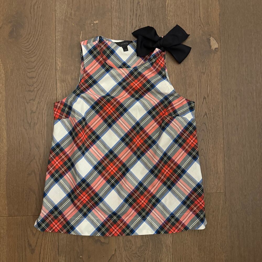 J. Crew Holiday Plaid Tartan Tie Shoulder Sleeveless Top Size 4 Christmas Bow
